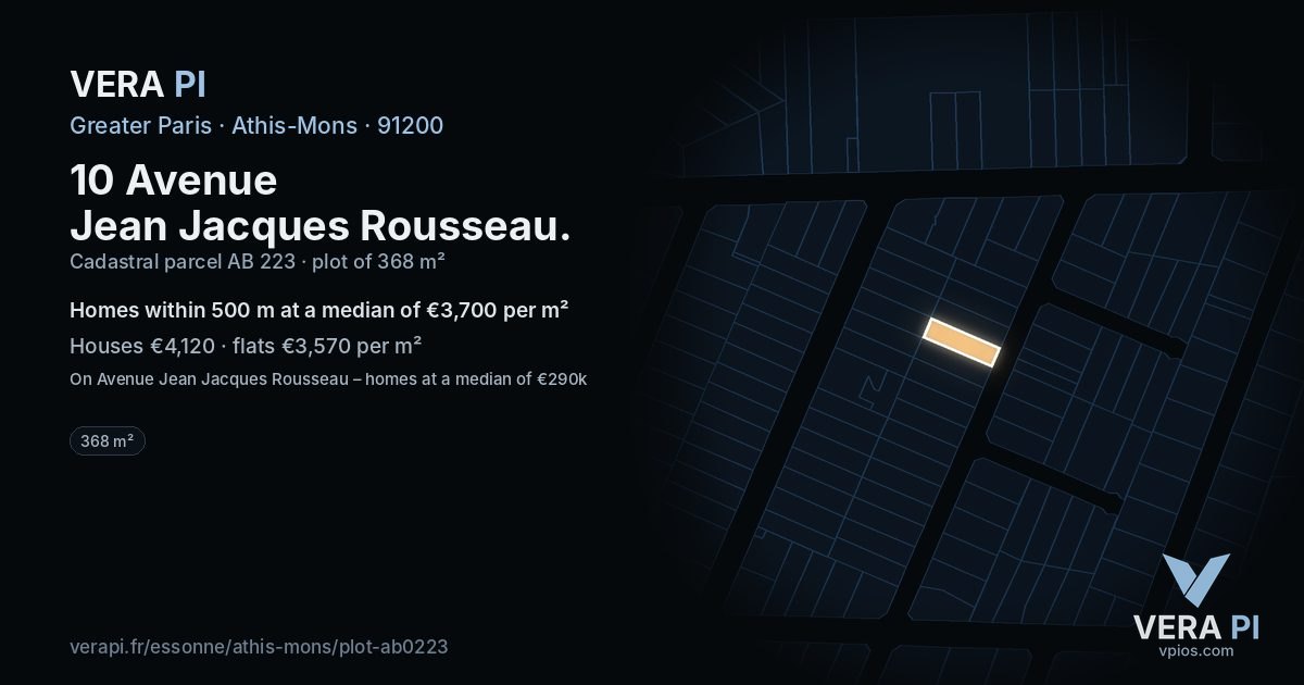 10 Avenue Jean Jacques Rousseau, Athis-Mons at night – the plot lit, the parcels around coloured by the prices near them