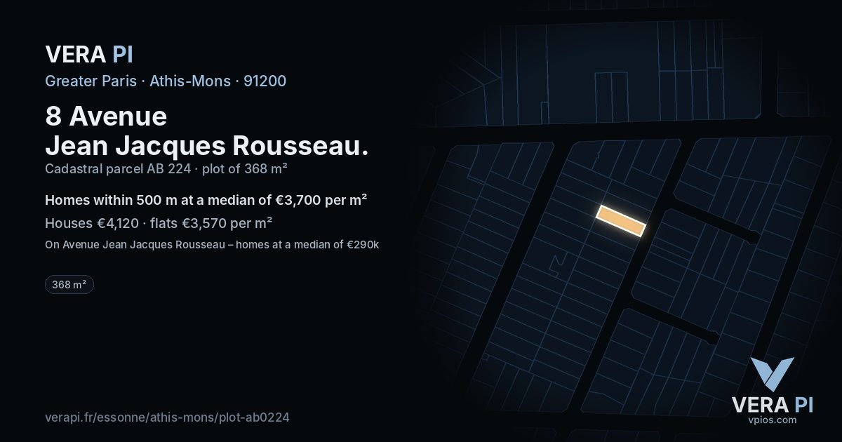 8 Avenue Jean Jacques Rousseau, Athis-Mons at night – the plot lit, the parcels around coloured by the prices near them