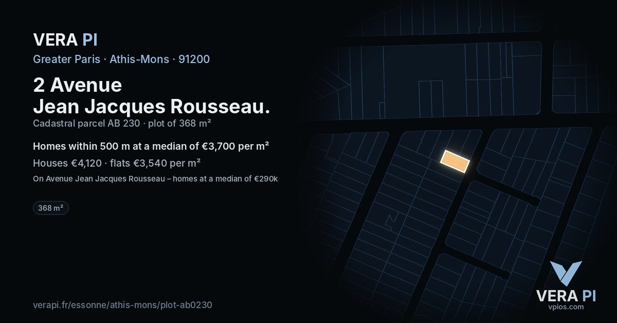 2 Avenue Jean Jacques Rousseau, Athis-Mons at night – the plot lit, the parcels around coloured by the prices near them
