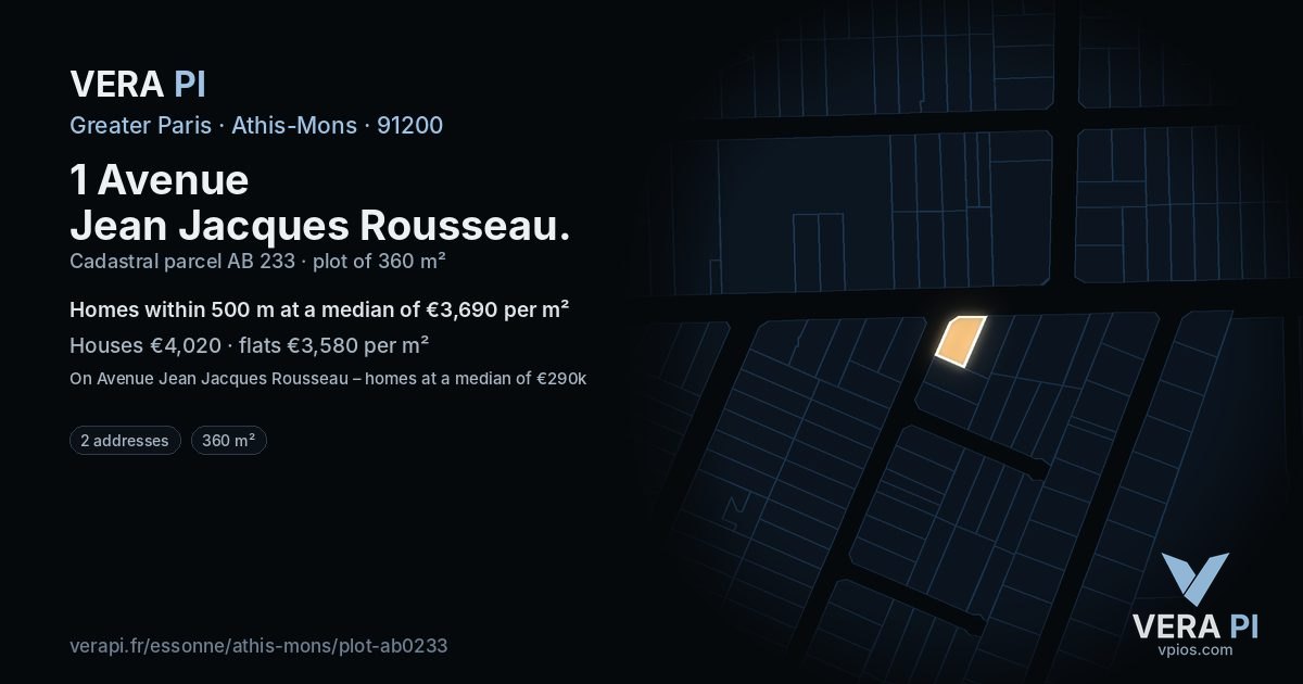 1 Avenue Jean Jacques Rousseau, Athis-Mons at night – the plot lit, the parcels around coloured by the prices near them