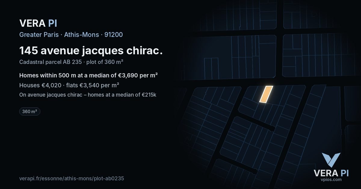 145 avenue jacques chirac, Athis-Mons at night – the plot lit, the parcels around coloured by the prices near them