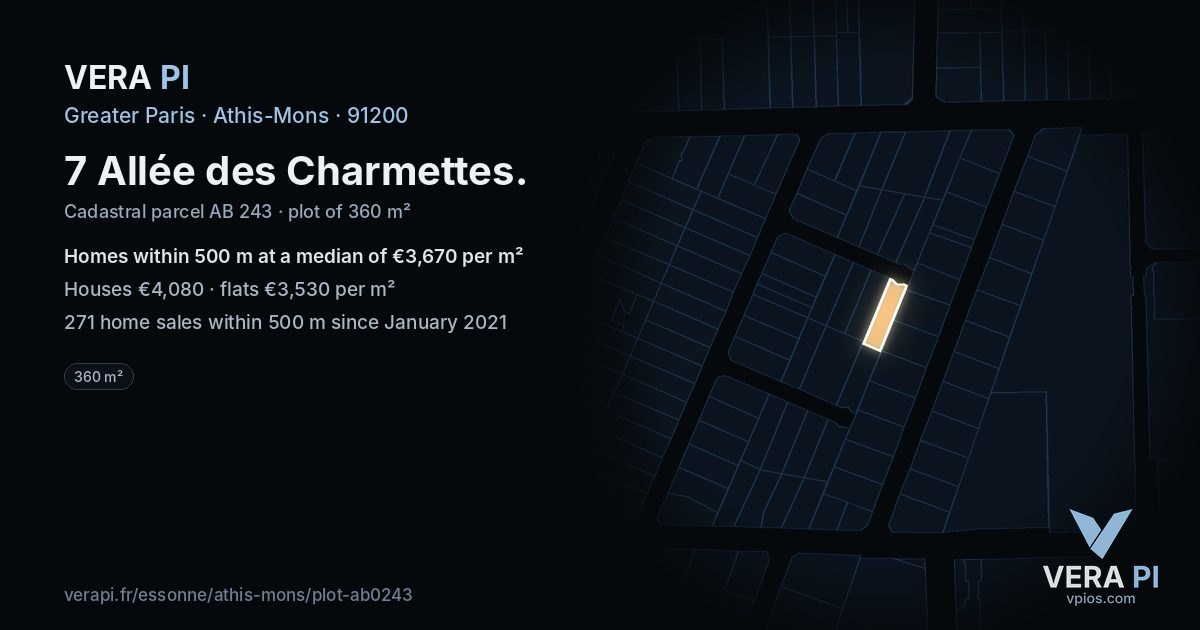 7 Allée des Charmettes, Athis-Mons at night – the plot lit, the parcels around coloured by the prices near them