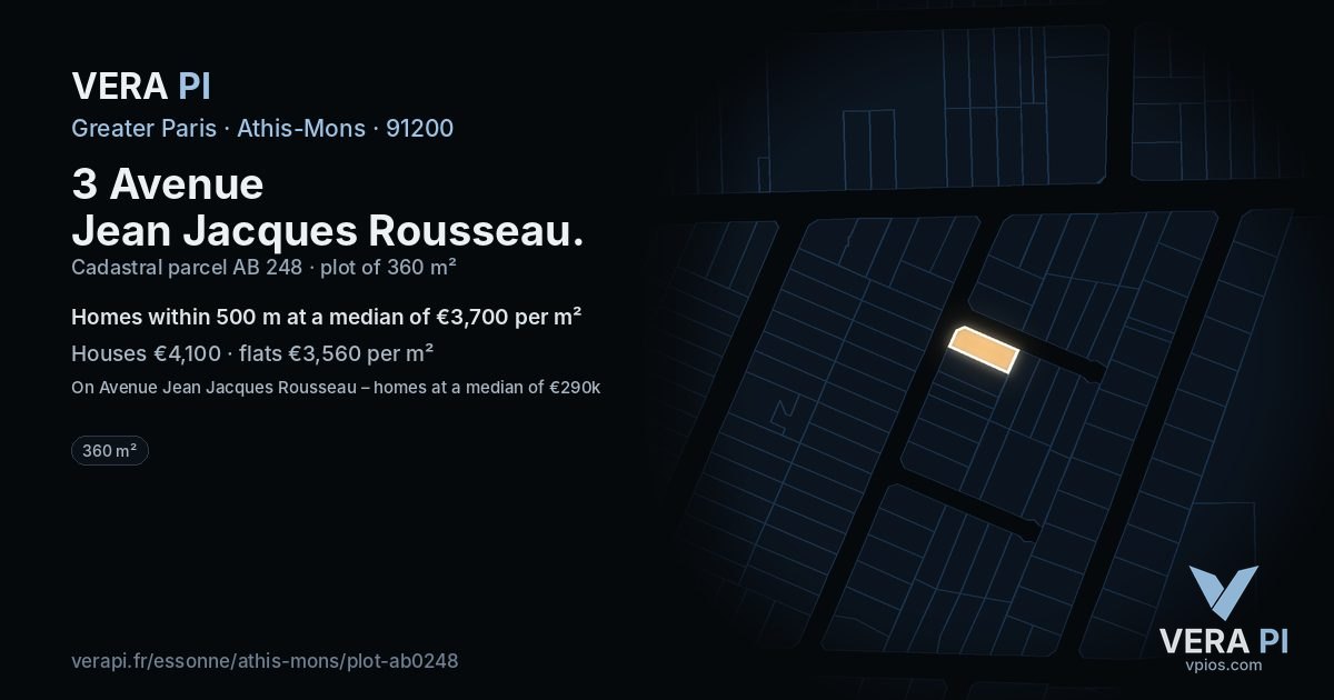 3 Avenue Jean Jacques Rousseau, Athis-Mons at night – the plot lit, the parcels around coloured by the prices near them