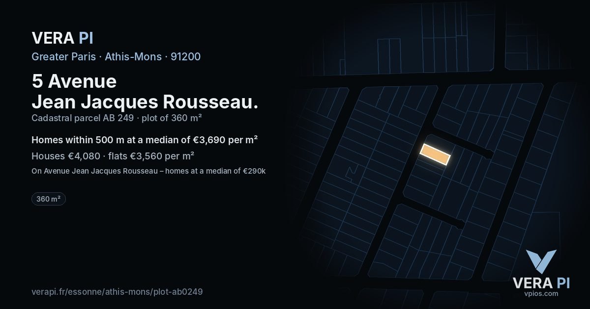 5 Avenue Jean Jacques Rousseau, Athis-Mons at night – the plot lit, the parcels around coloured by the prices near them
