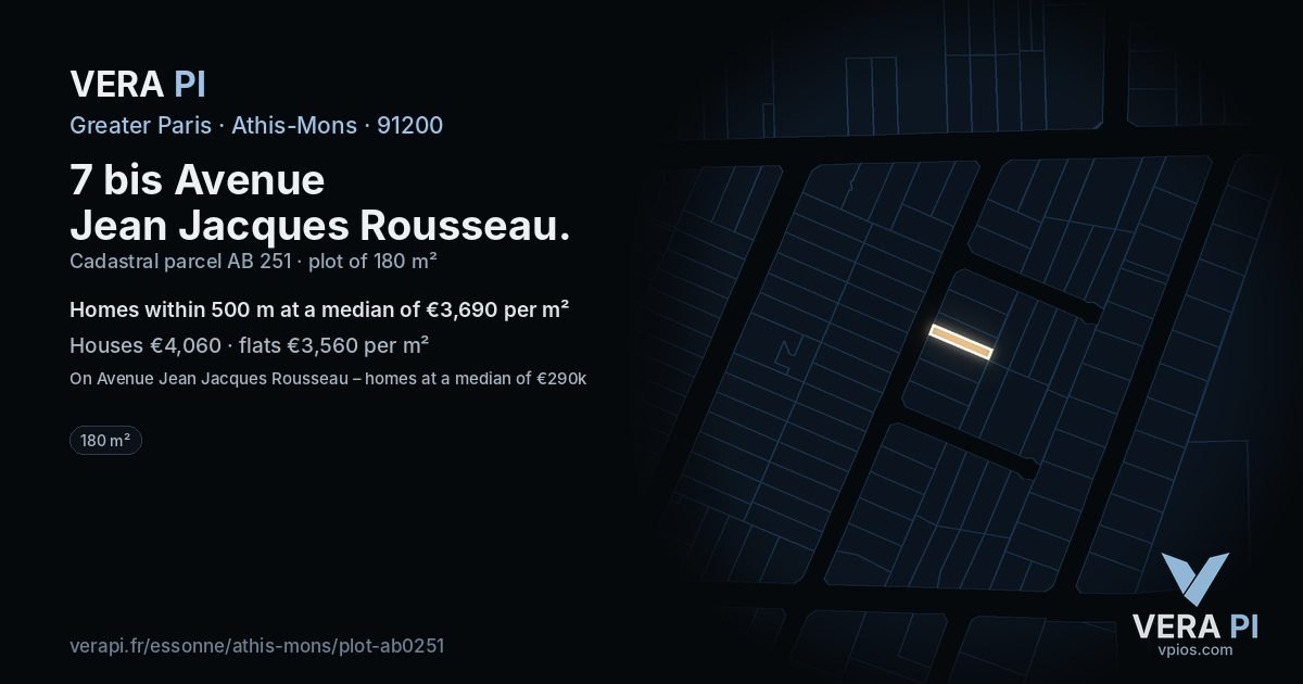 7 bis Avenue Jean Jacques Rousseau, Athis-Mons at night – the plot lit, the parcels around coloured by the prices near them