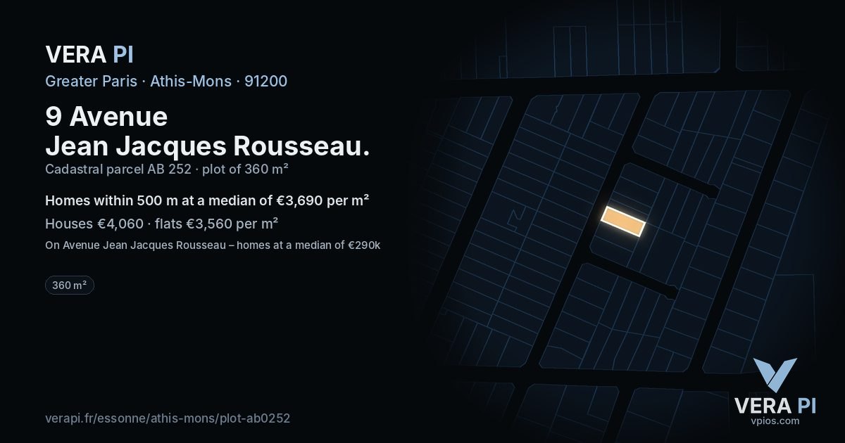 9 Avenue Jean Jacques Rousseau, Athis-Mons at night – the plot lit, the parcels around coloured by the prices near them