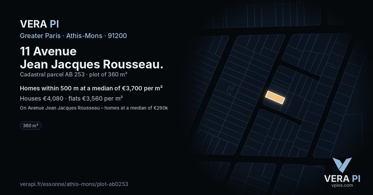 11 Avenue Jean Jacques Rousseau, Athis-Mons at night – the plot lit, the parcels around coloured by the prices near them