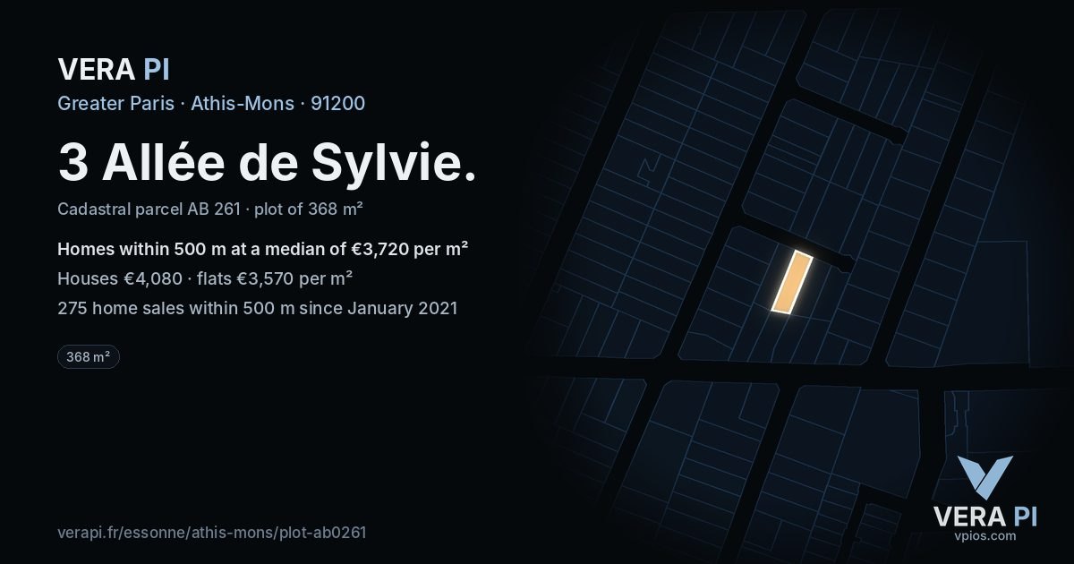 3 Allée de Sylvie, Athis-Mons at night – the plot lit, the parcels around coloured by the prices near them