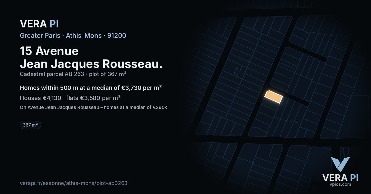 15 Avenue Jean Jacques Rousseau, Athis-Mons at night – the plot lit, the parcels around coloured by the prices near them