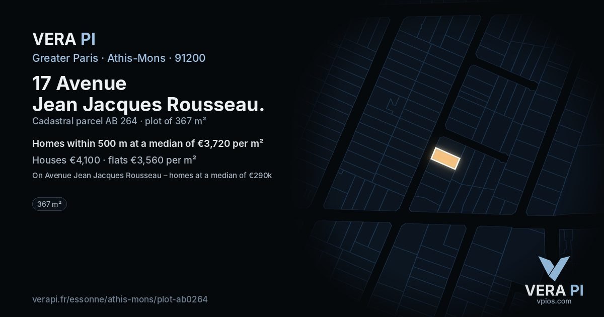 17 Avenue Jean Jacques Rousseau, Athis-Mons at night – the plot lit, the parcels around coloured by the prices near them