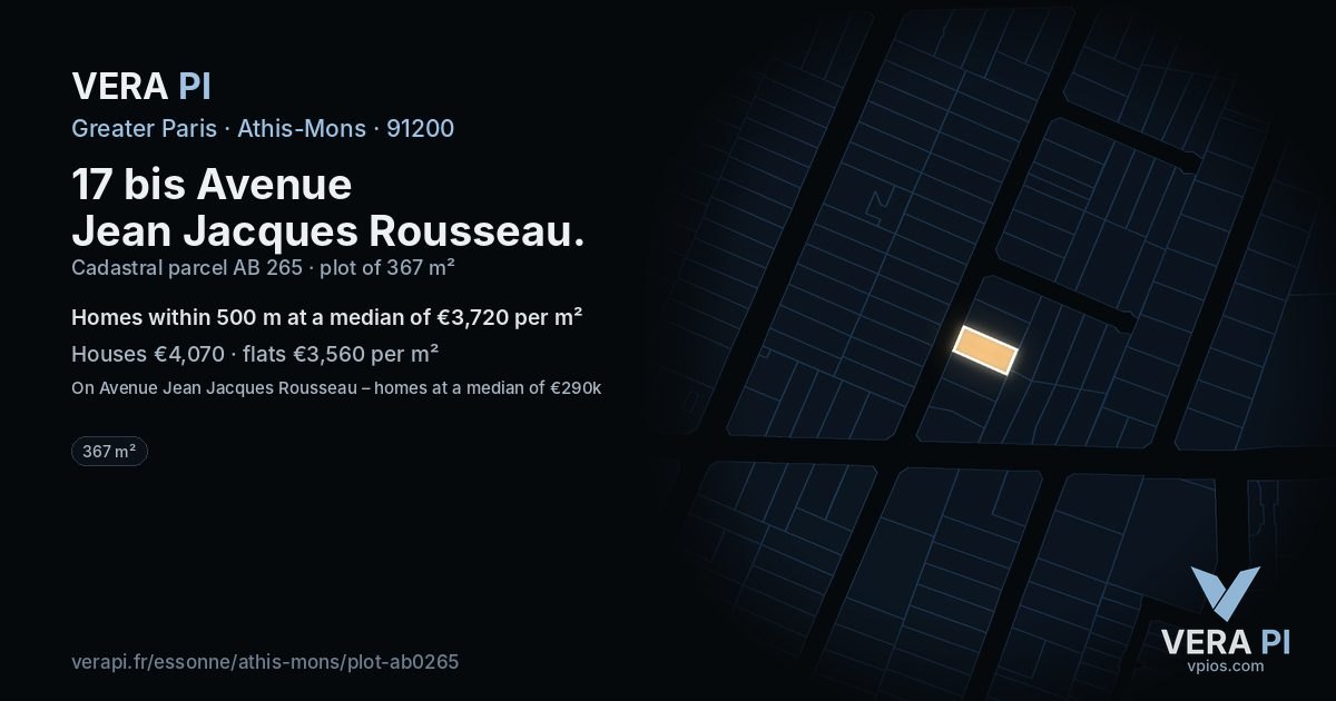 17 bis Avenue Jean Jacques Rousseau, Athis-Mons at night – the plot lit, the parcels around coloured by the prices near them