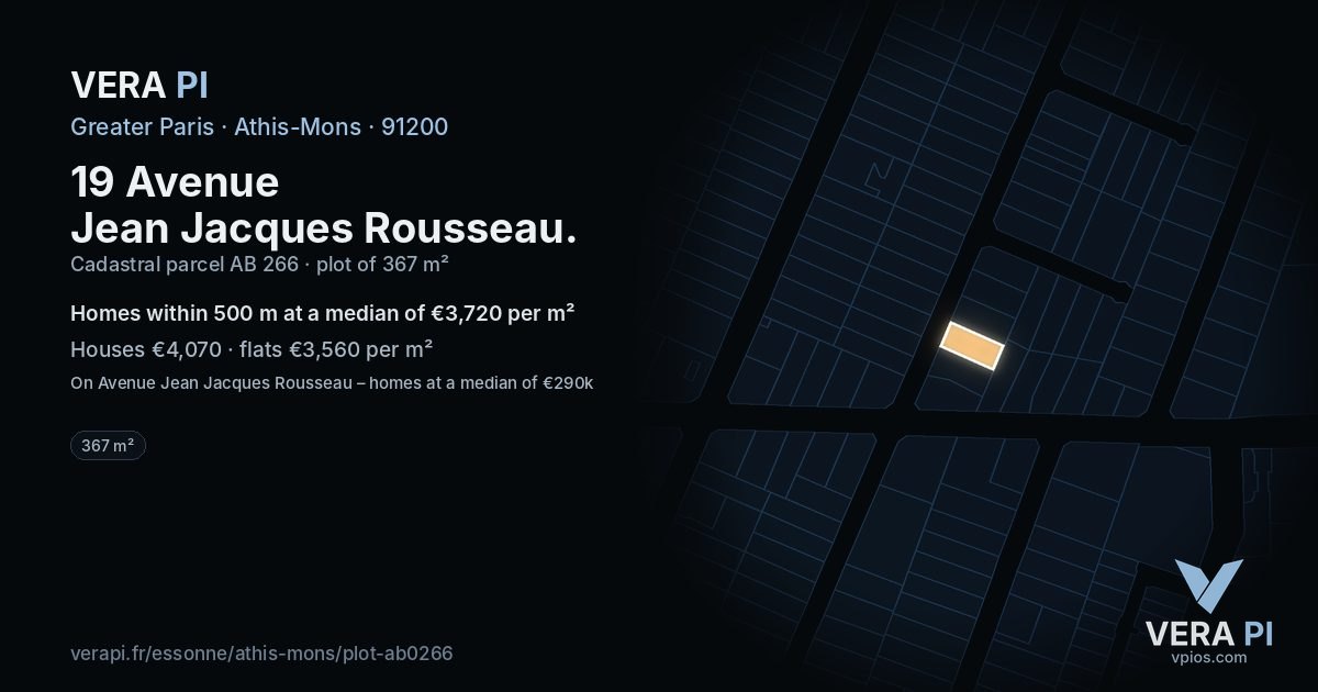 19 Avenue Jean Jacques Rousseau, Athis-Mons at night – the plot lit, the parcels around coloured by the prices near them