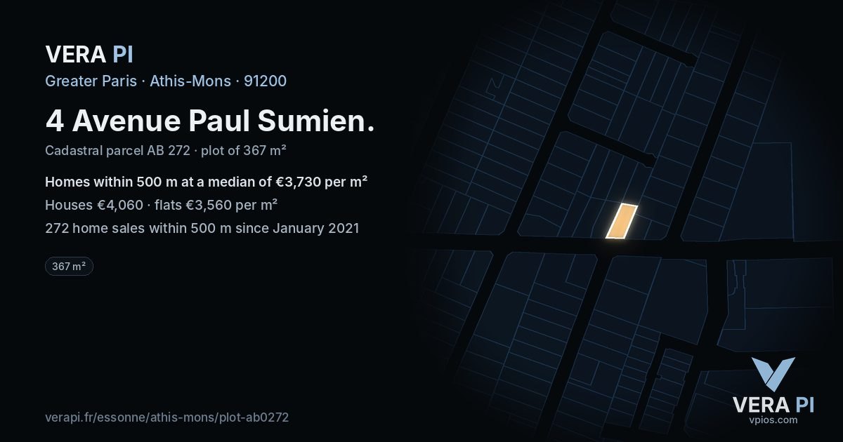 4 Avenue Paul Sumien, Athis-Mons at night – the plot lit, the parcels around coloured by the prices near them