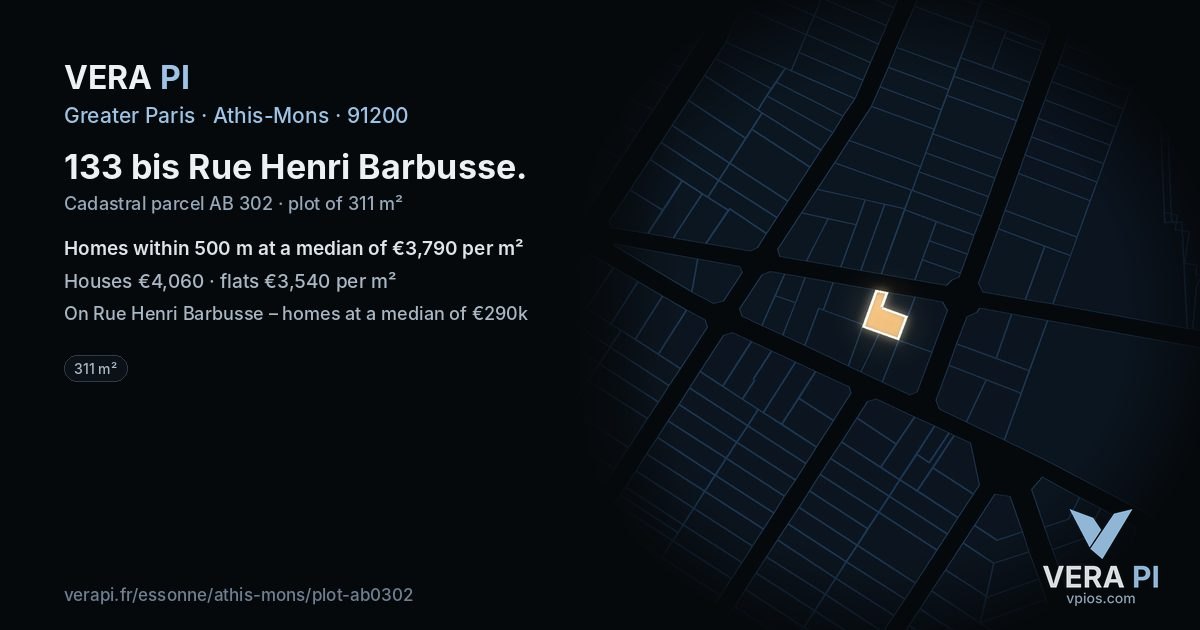 133 bis Rue Henri Barbusse, Athis-Mons at night – the plot lit, the parcels around coloured by the prices near them