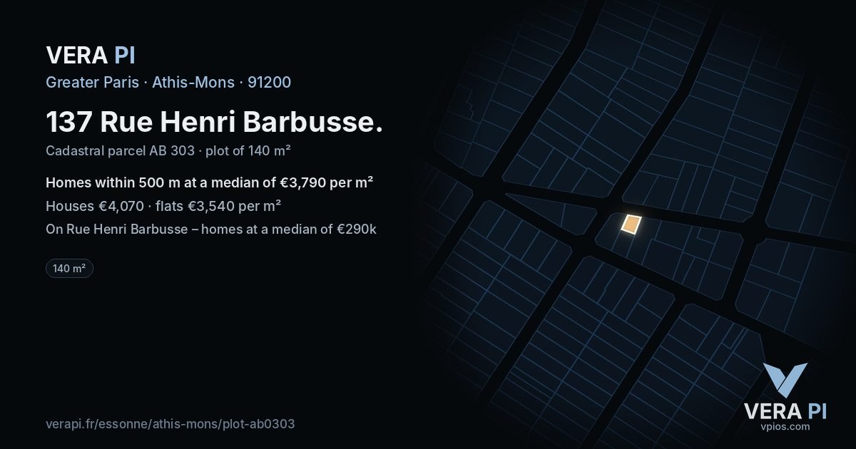 137 Rue Henri Barbusse, Athis-Mons at night – the plot lit, the parcels around coloured by the prices near them
