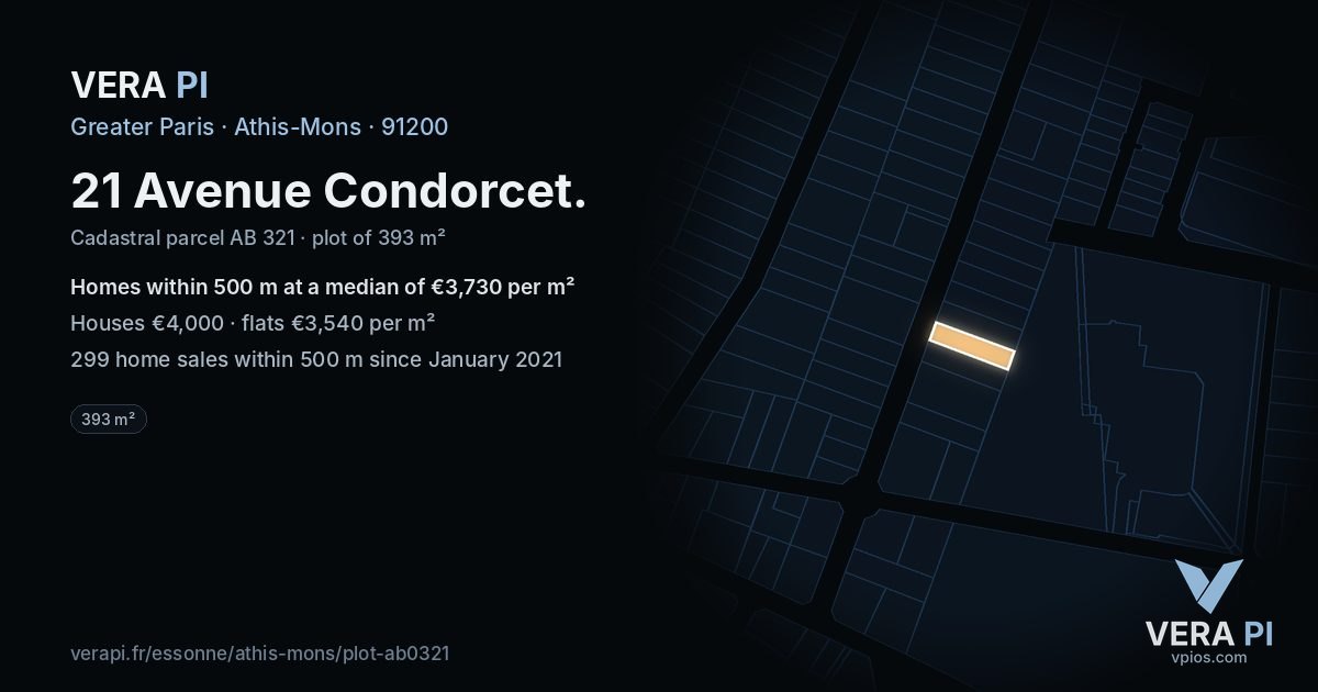 21 Avenue Condorcet, Athis-Mons at night – the plot lit, the parcels around coloured by the prices near them