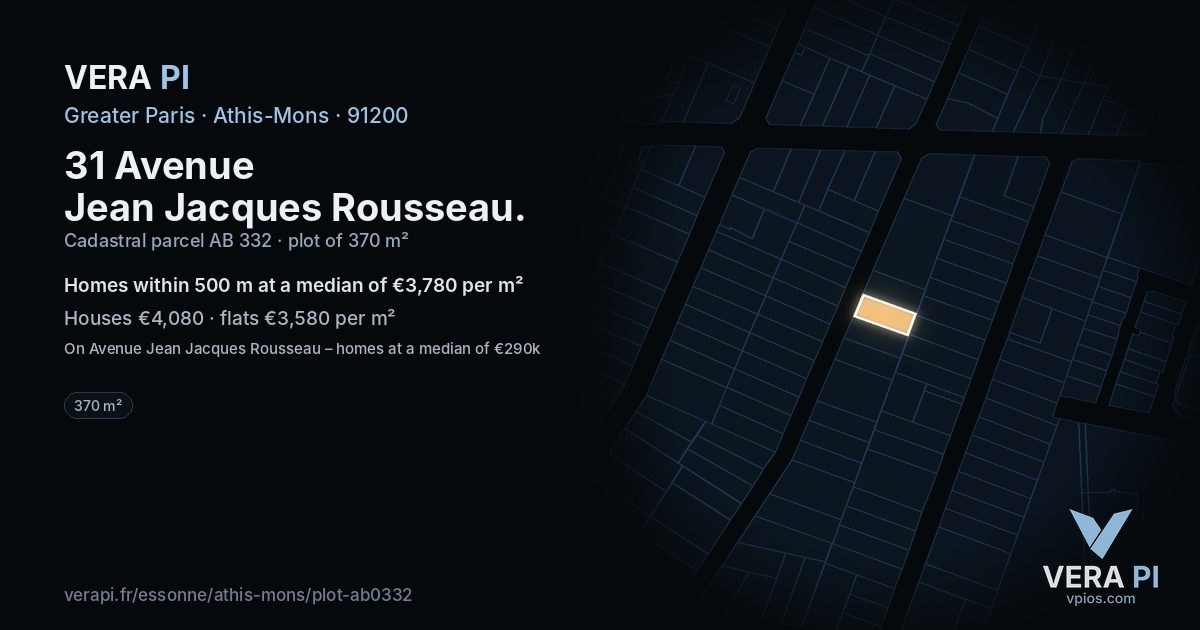 31 Avenue Jean Jacques Rousseau, Athis-Mons at night – the plot lit, the parcels around coloured by the prices near them