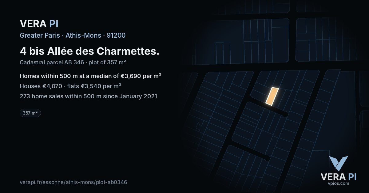 4 bis Allée des Charmettes, Athis-Mons at night – the plot lit, the parcels around coloured by the prices near them