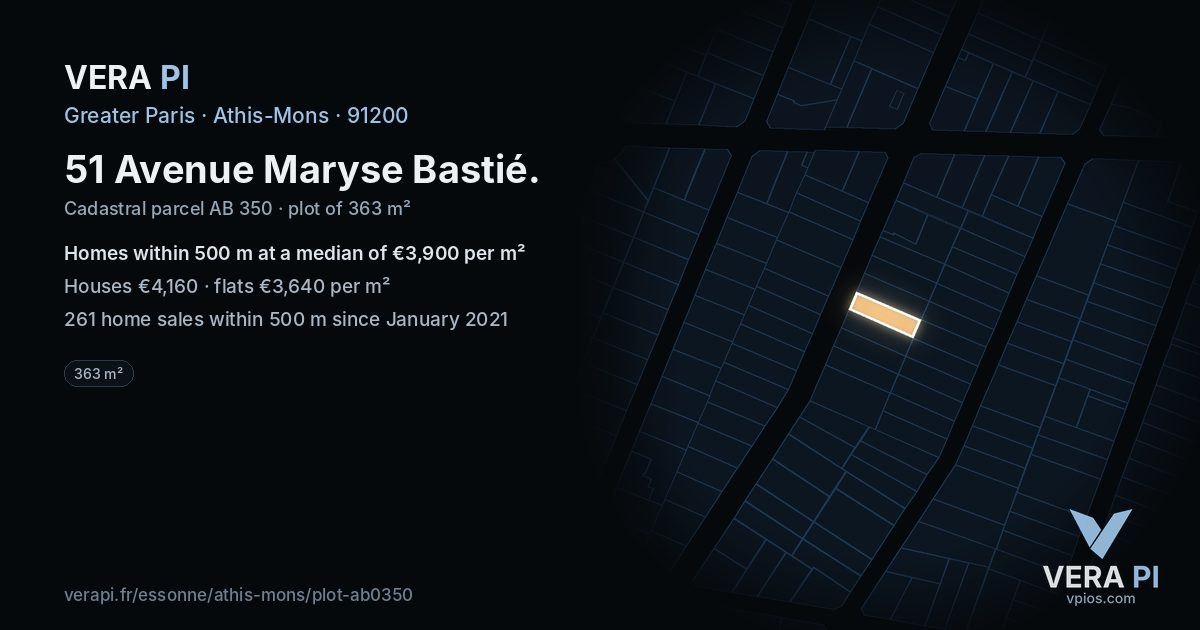51 Avenue Maryse Bastié, Athis-Mons at night – the plot lit, the parcels around coloured by the prices near them