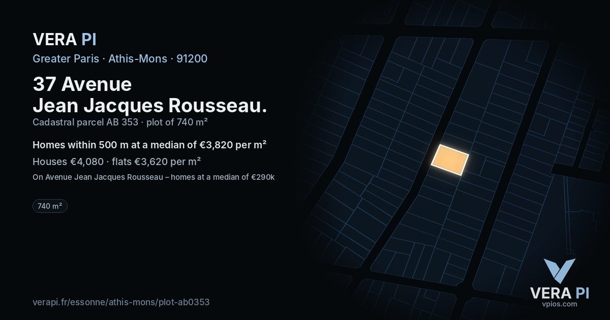 37 Avenue Jean Jacques Rousseau, Athis-Mons at night – the plot lit, the parcels around coloured by the prices near them