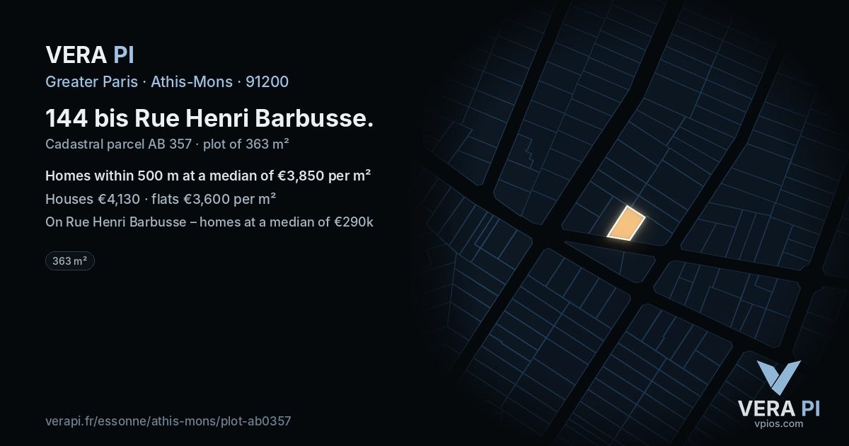 144 bis Rue Henri Barbusse, Athis-Mons at night – the plot lit, the parcels around coloured by the prices near them