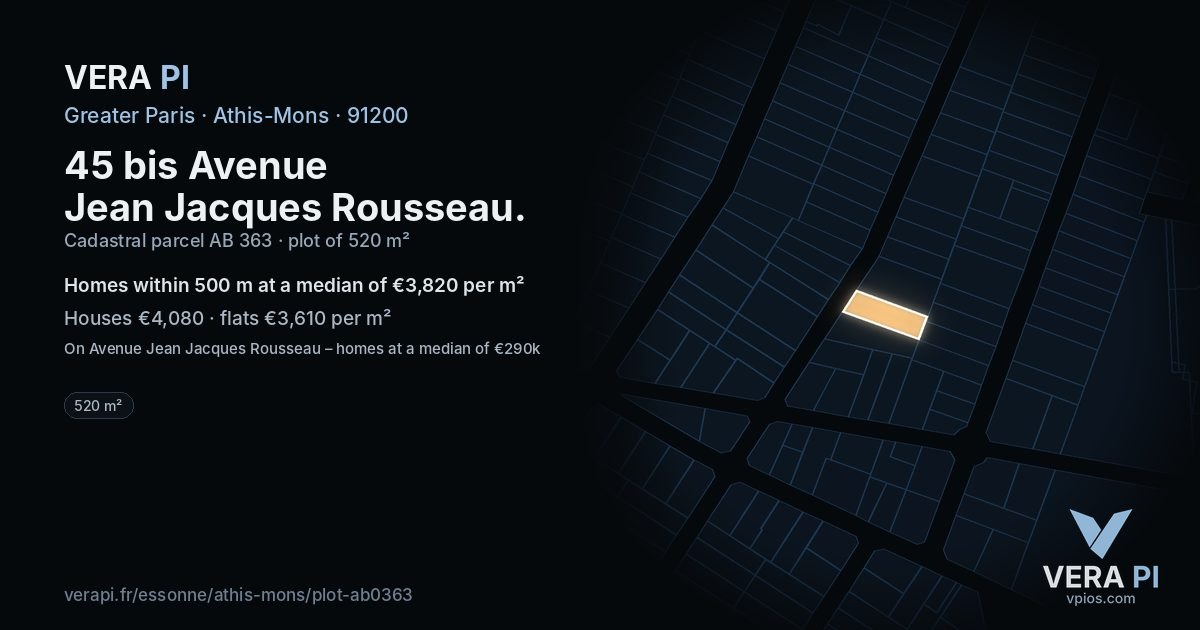 45 bis Avenue Jean Jacques Rousseau, Athis-Mons at night – the plot lit, the parcels around coloured by the prices near them