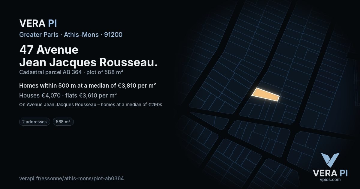 47 Avenue Jean Jacques Rousseau, Athis-Mons at night – the plot lit, the parcels around coloured by the prices near them
