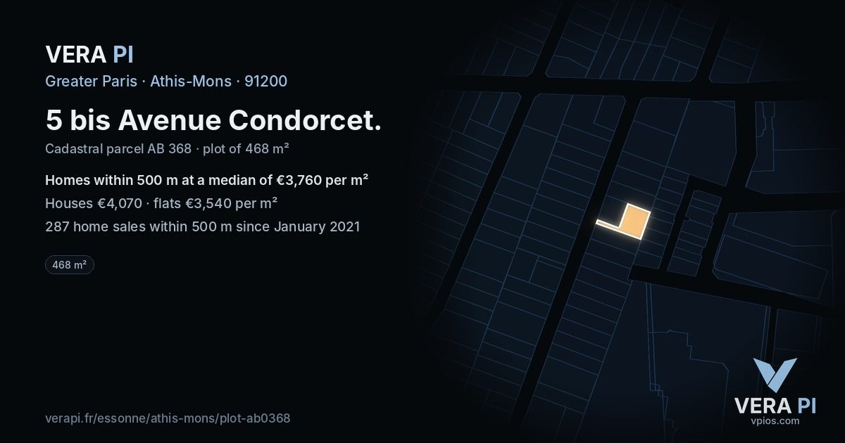 5 bis Avenue Condorcet, Athis-Mons at night – the plot lit, the parcels around coloured by the prices near them