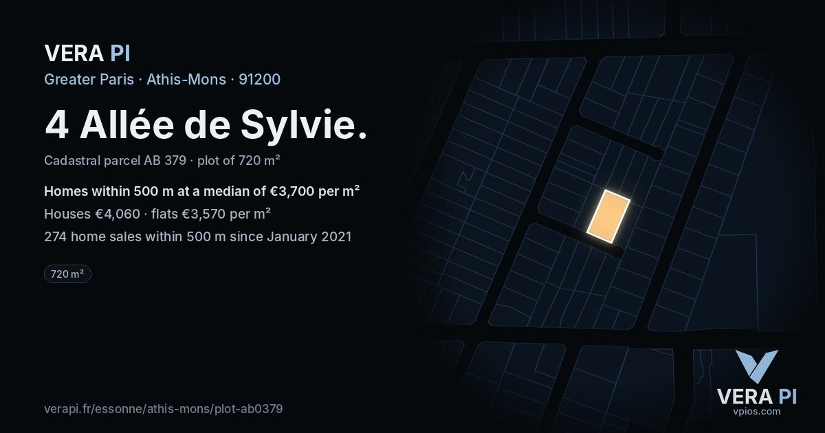 4 Allée de Sylvie, Athis-Mons at night – the plot lit, the parcels around coloured by the prices near them