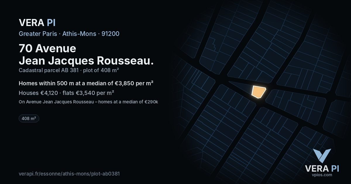 70 Avenue Jean Jacques Rousseau, Athis-Mons at night – the plot lit, the parcels around coloured by the prices near them