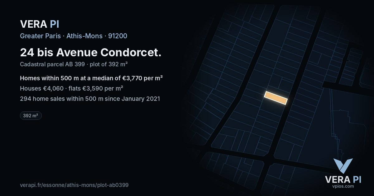 24 bis Avenue Condorcet, Athis-Mons at night – the plot lit, the parcels around coloured by the prices near them