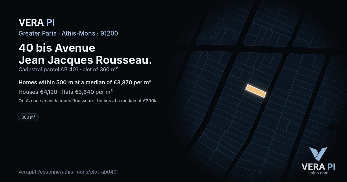 40 bis Avenue Jean Jacques Rousseau, Athis-Mons at night – the plot lit, the parcels around coloured by the prices near them