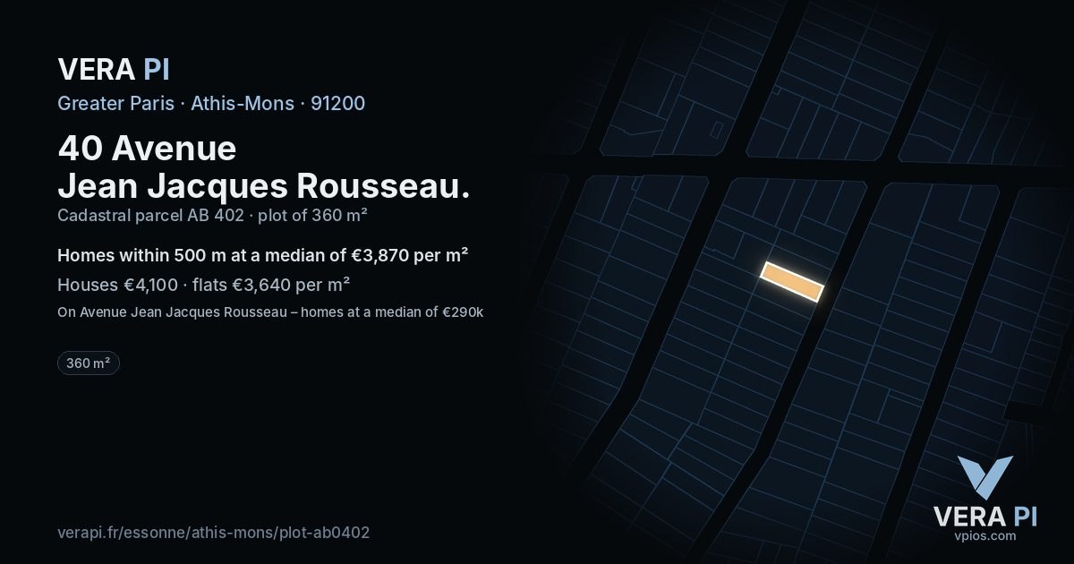 40 Avenue Jean Jacques Rousseau, Athis-Mons at night – the plot lit, the parcels around coloured by the prices near them