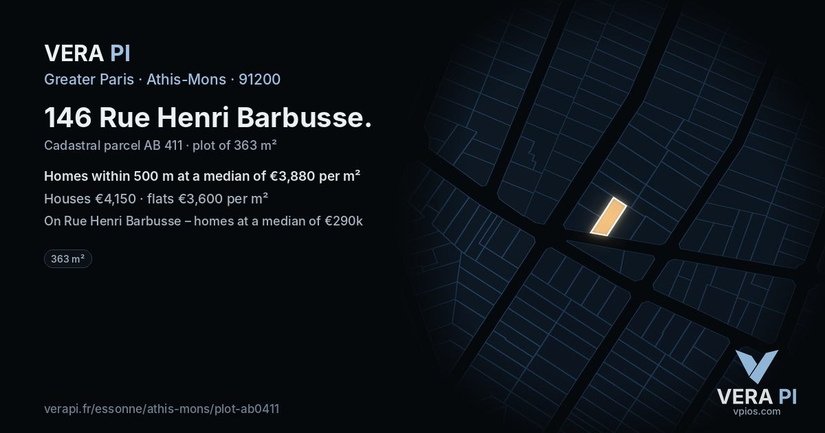 146 Rue Henri Barbusse, Athis-Mons at night – the plot lit, the parcels around coloured by the prices near them