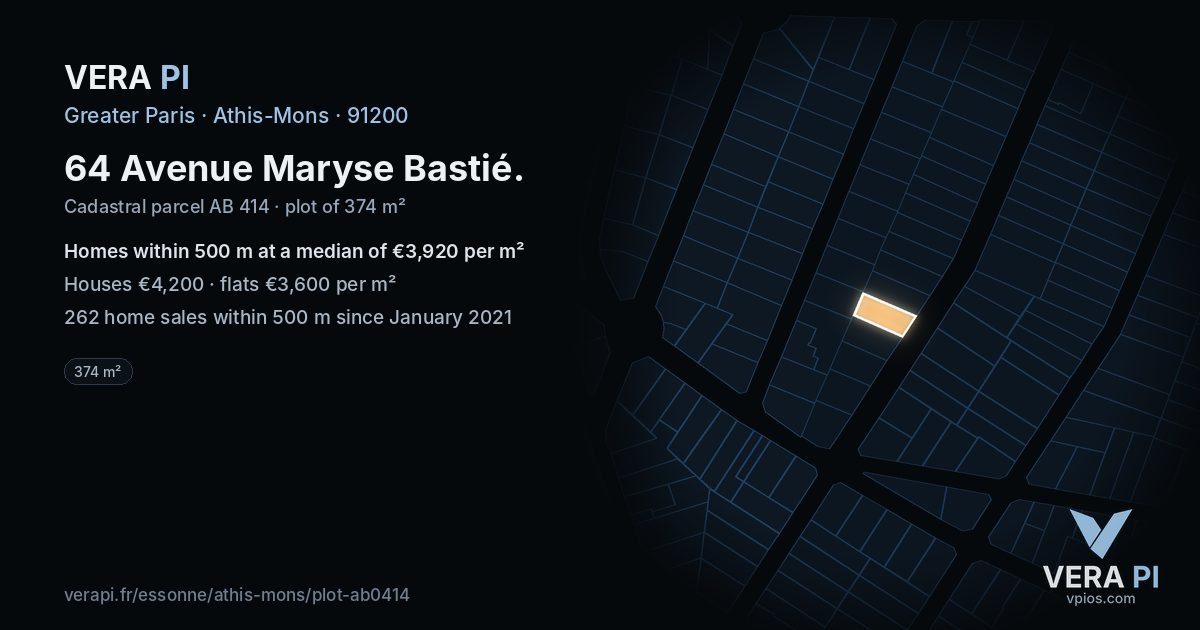 64 Avenue Maryse Bastié, Athis-Mons at night – the plot lit, the parcels around coloured by the prices near them