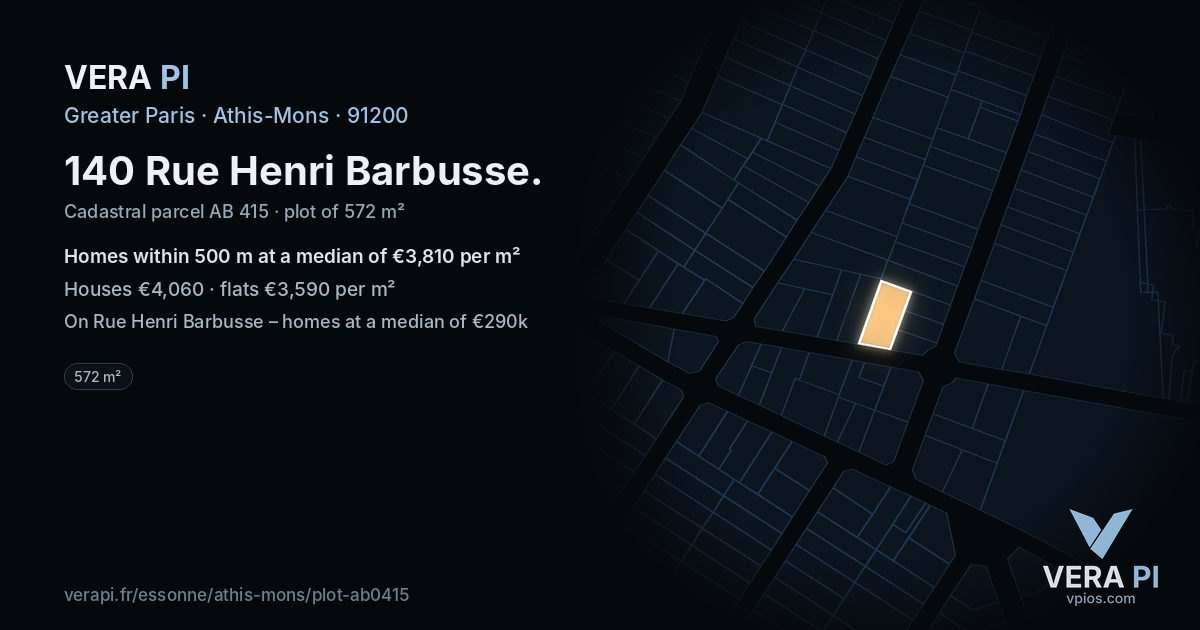 140 Rue Henri Barbusse, Athis-Mons at night – the plot lit, the parcels around coloured by the prices near them