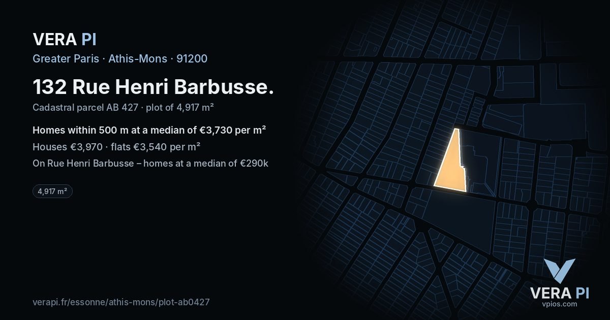 132 Rue Henri Barbusse, Athis-Mons at night – the plot lit, the parcels around coloured by the prices near them