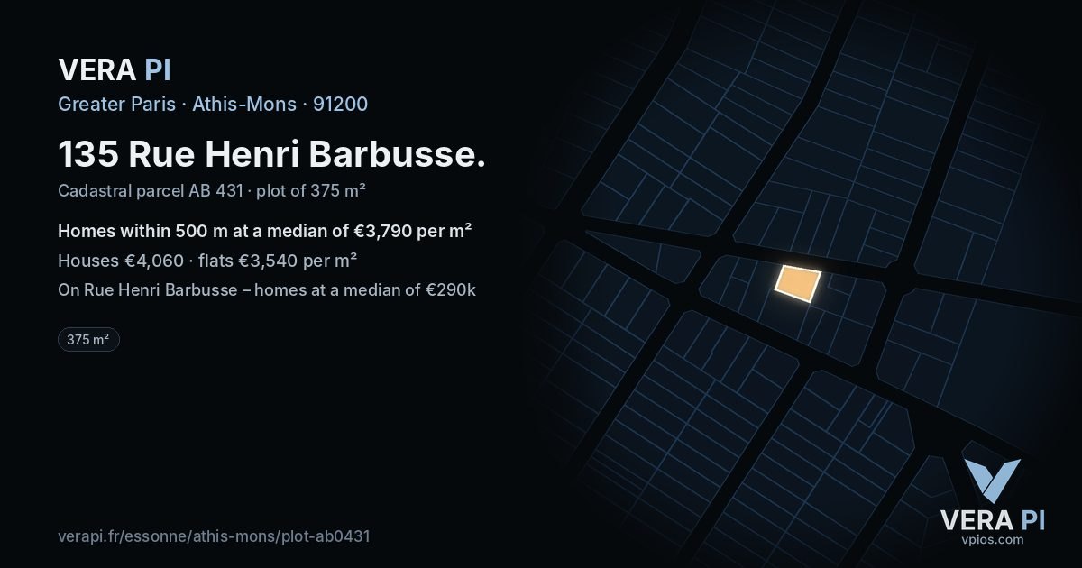 135 Rue Henri Barbusse, Athis-Mons at night – the plot lit, the parcels around coloured by the prices near them