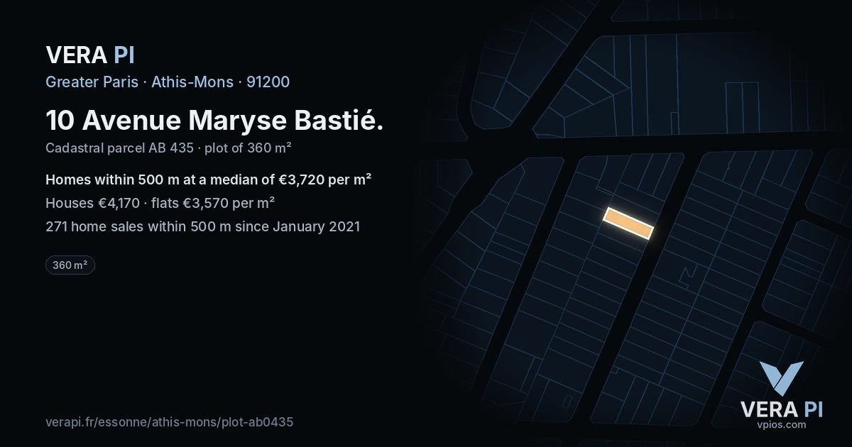10 Avenue Maryse Bastié, Athis-Mons at night – the plot lit, the parcels around coloured by the prices near them