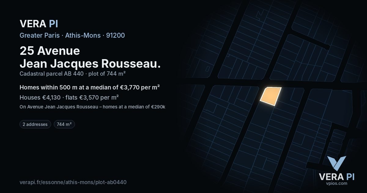 25 Avenue Jean Jacques Rousseau, Athis-Mons at night – the plot lit, the parcels around coloured by the prices near them