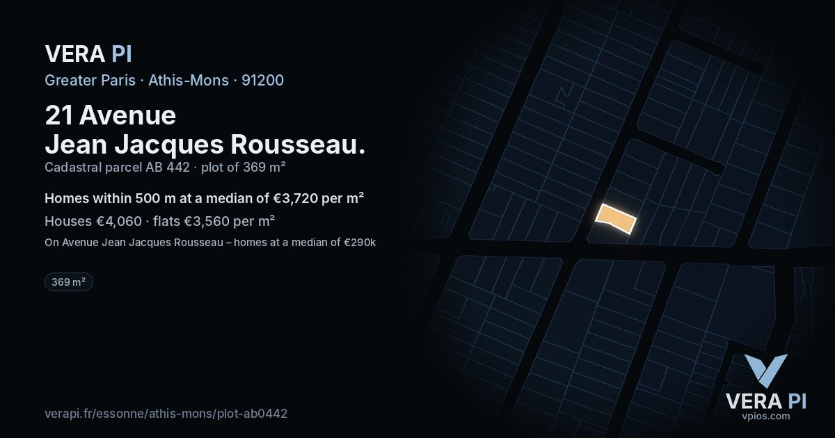 21 Avenue Jean Jacques Rousseau, Athis-Mons at night – the plot lit, the parcels around coloured by the prices near them