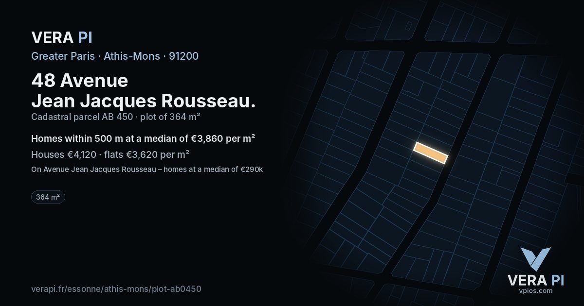 48 Avenue Jean Jacques Rousseau, Athis-Mons at night – the plot lit, the parcels around coloured by the prices near them
