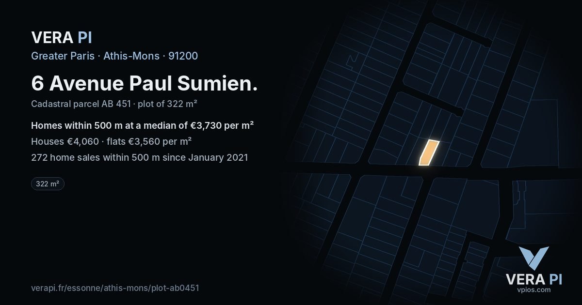 6 Avenue Paul Sumien, Athis-Mons at night – the plot lit, the parcels around coloured by the prices near them