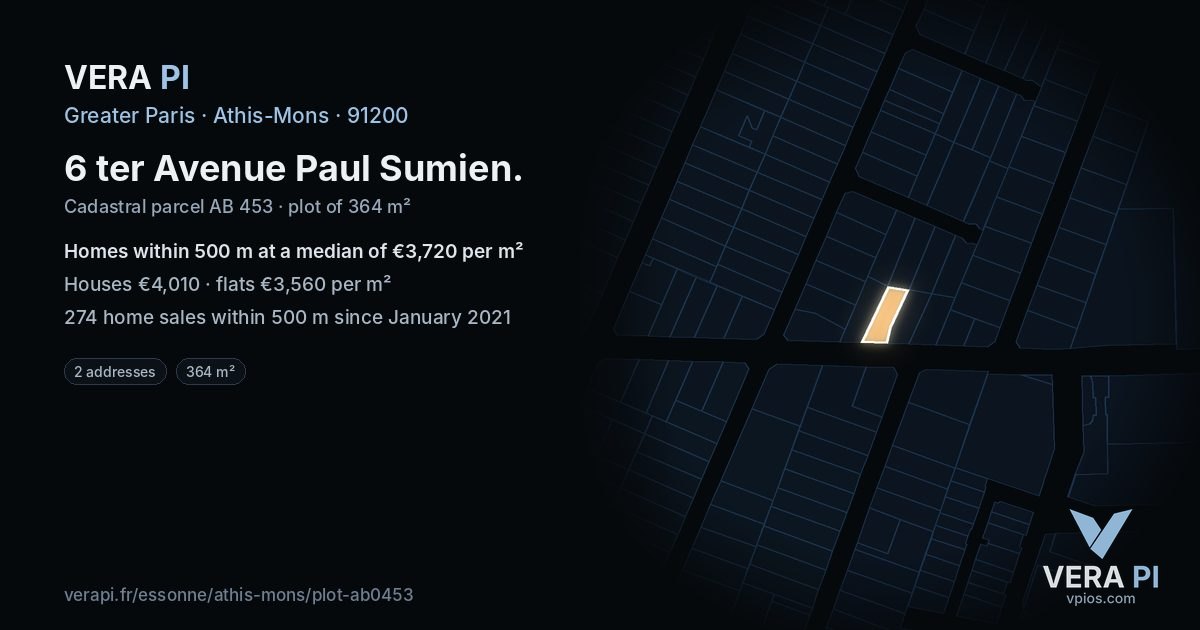 6 ter Avenue Paul Sumien, Athis-Mons at night – the plot lit, the parcels around coloured by the prices near them