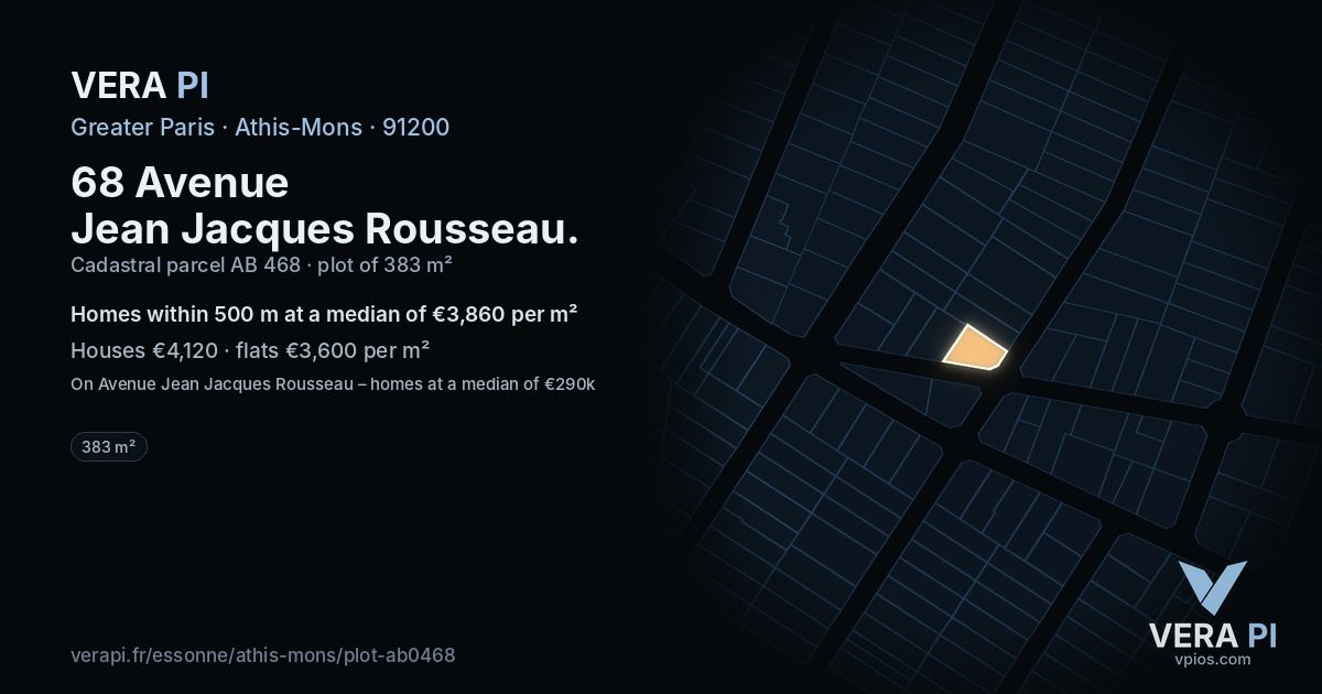 68 Avenue Jean Jacques Rousseau, Athis-Mons at night – the plot lit, the parcels around coloured by the prices near them