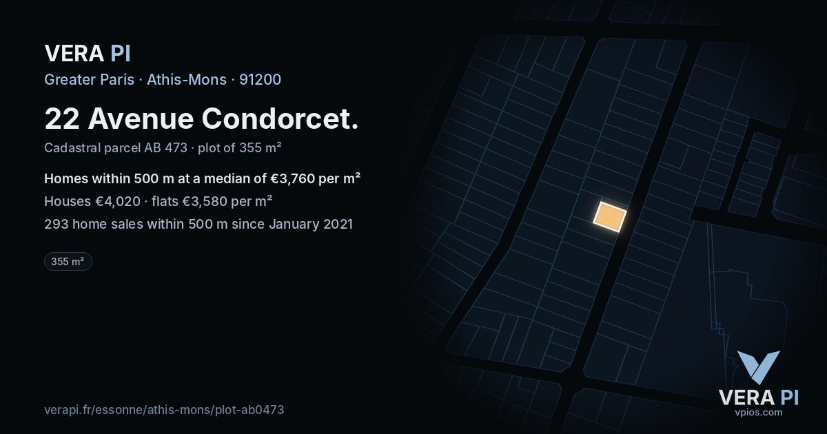 22 Avenue Condorcet, Athis-Mons at night – the plot lit, the parcels around coloured by the prices near them