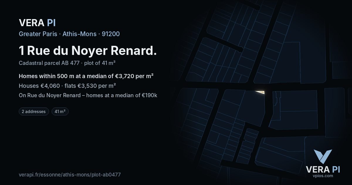 1 Rue du Noyer Renard, Athis-Mons at night – the plot lit, the parcels around coloured by the prices near them