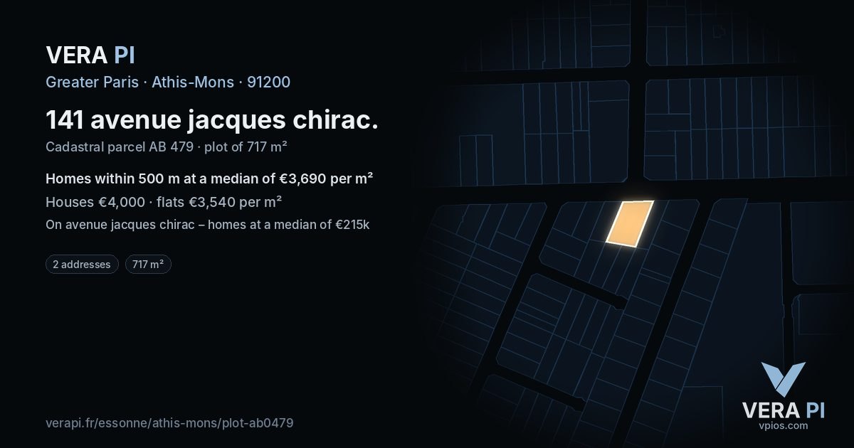 141 avenue jacques chirac, Athis-Mons at night – the plot lit, the parcels around coloured by the prices near them