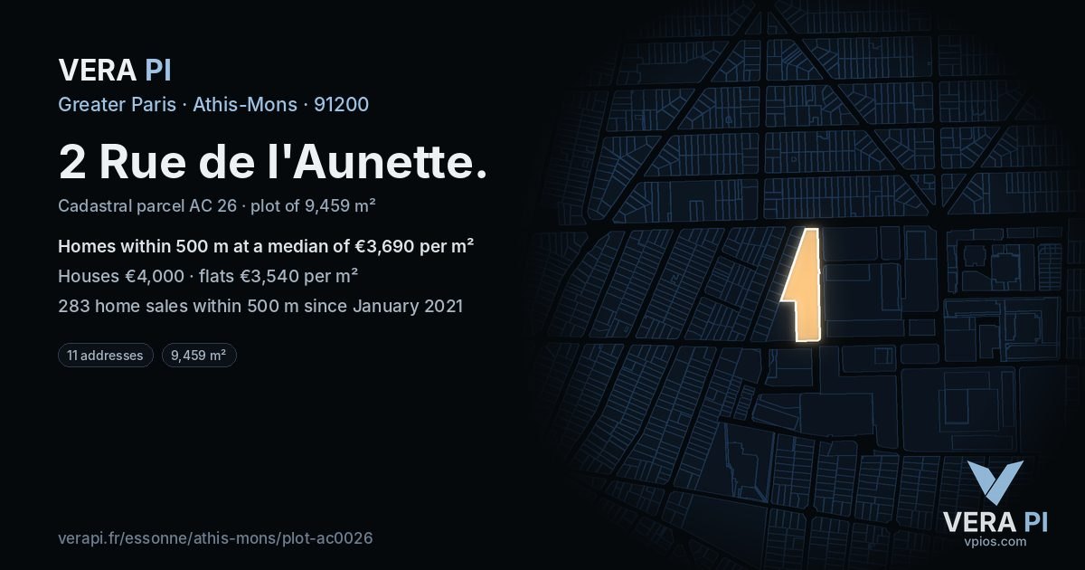 2 Rue de l'Aunette, Athis-Mons at night – the plot lit, the parcels around coloured by the prices near them