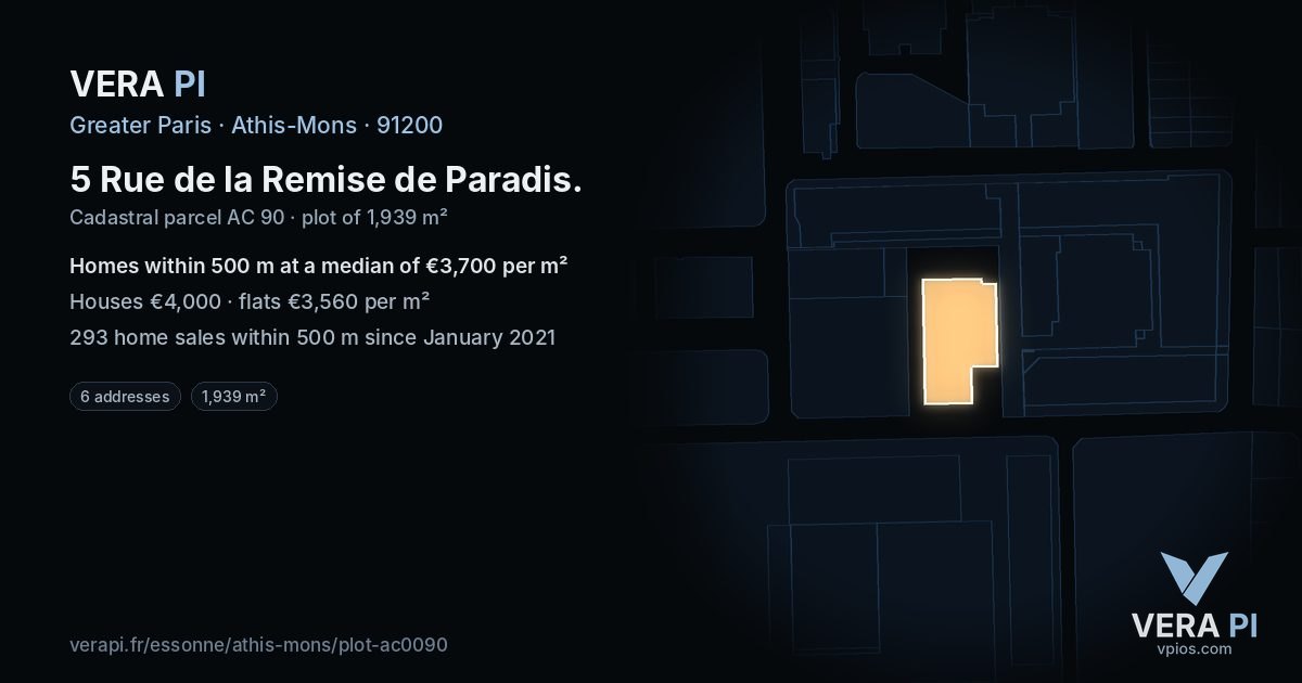 5 Rue de la Remise de Paradis, Athis-Mons at night – the plot lit, the parcels around coloured by the prices near them